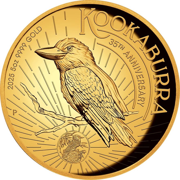 Front of the Gold Kookaburra 5 oz Proof - High Relief 2025 