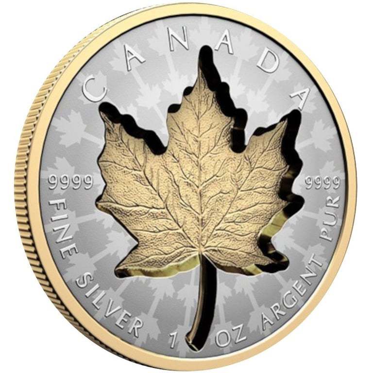 Side view of the Silver Maple Leaf 1 oz RP - Super Incuse 2024