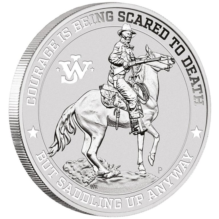 Side view of the Silver John Wayne 1 oz