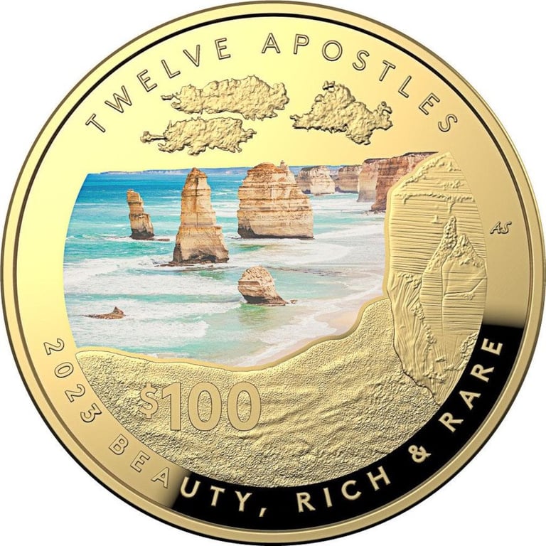 Front of the Gold Twelve Apostles 1 oz PF - domed mintage 2023