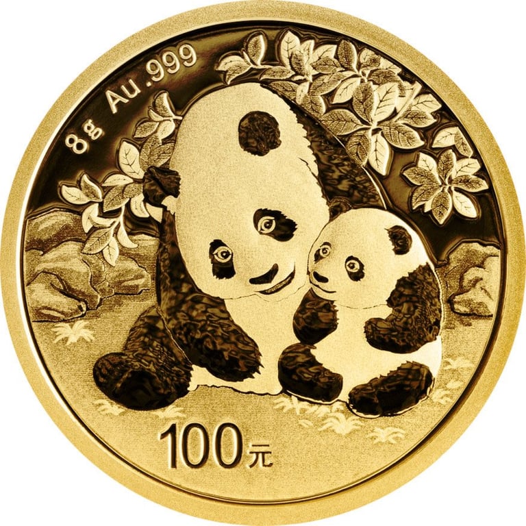Front of the Gold China Panda 8 g - 2024