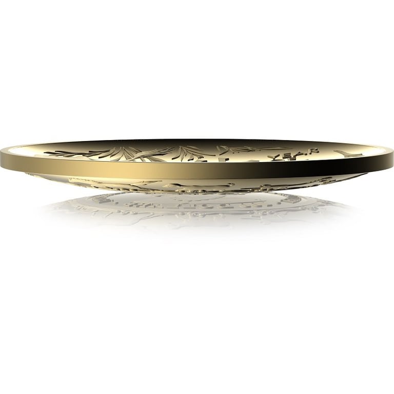 Side view of the Gold Lunar Ox 1 oz PF domed coin - RAM 2021