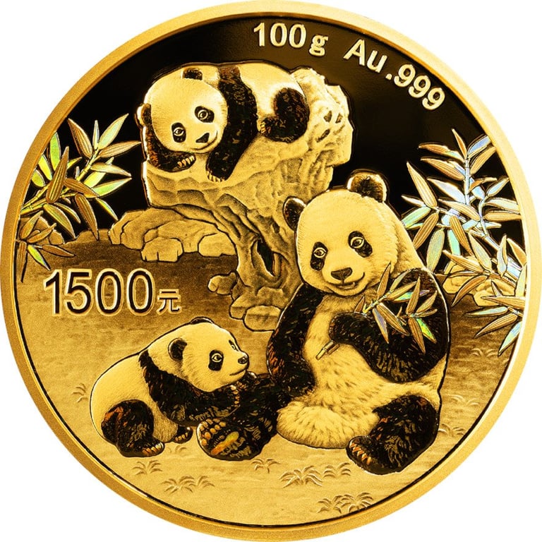 Front of the Gold China Panda 100 g PF - Iridescent 2025