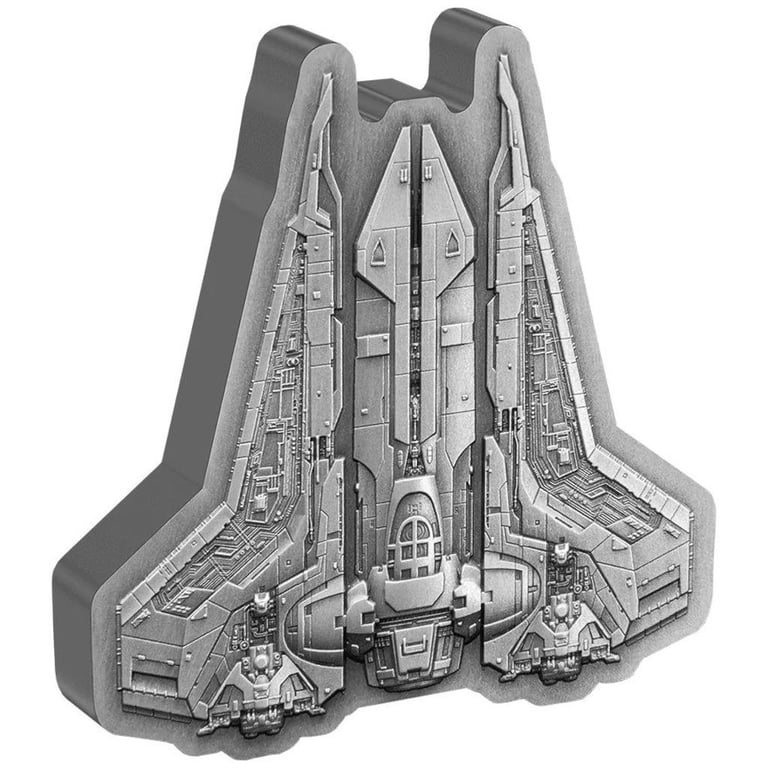 Side view of the Silver STAR WARS Gauntlet Starfighter 3 oz - 2023
