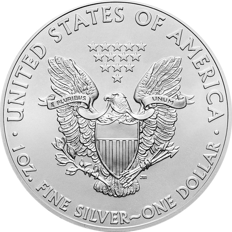 Back of the Silver American Eagle 1 oz - differentially taxed
