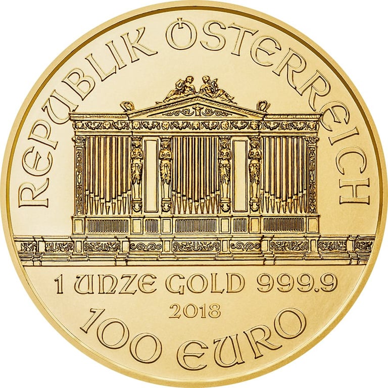 Back of the Gold Philharmonic 1/1 oz - EUR