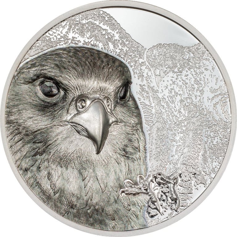 Front of the Silver Mongolian Falcon 3 oz PF - High Relief - 2023