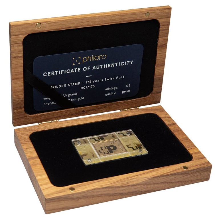 GOLDEN STAMP – 175 Years of the Post Office in the original case