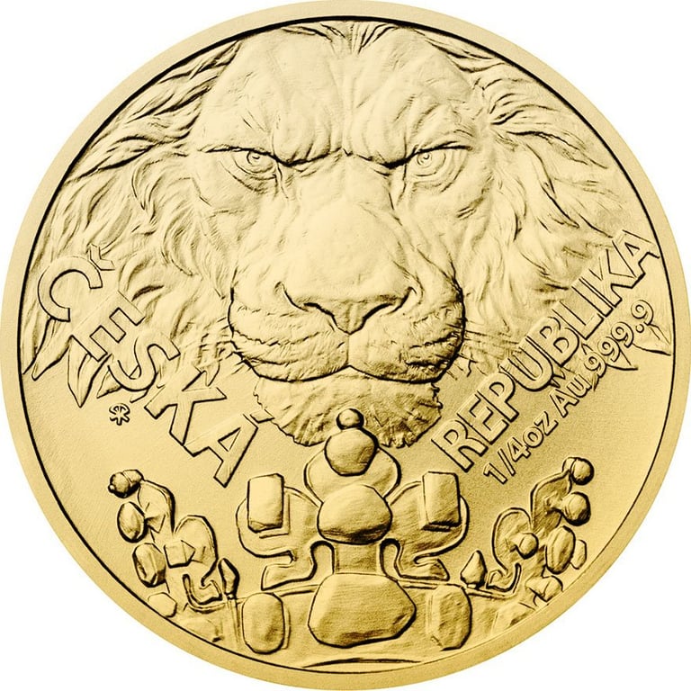 Front of the Gold Czech Lion 1/4 oz - 2023