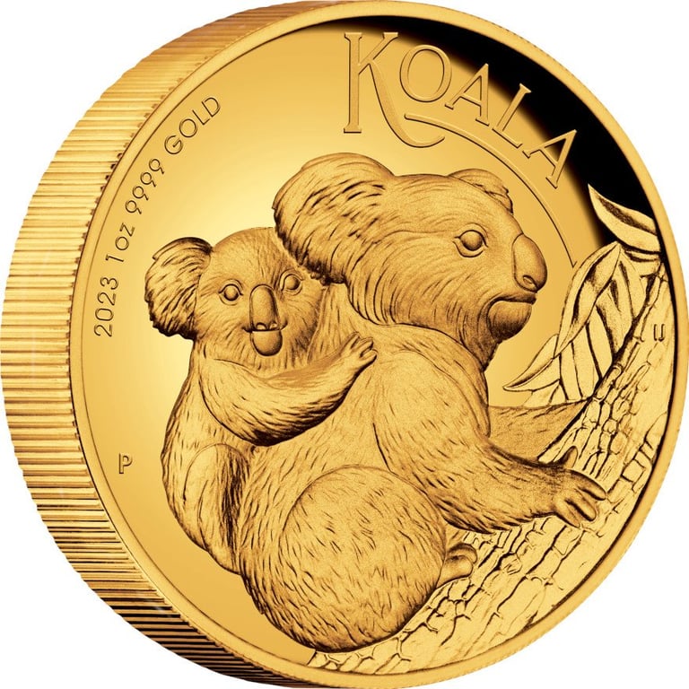 Side view of the Gold Koala 1 oz PF - High Relief 2023