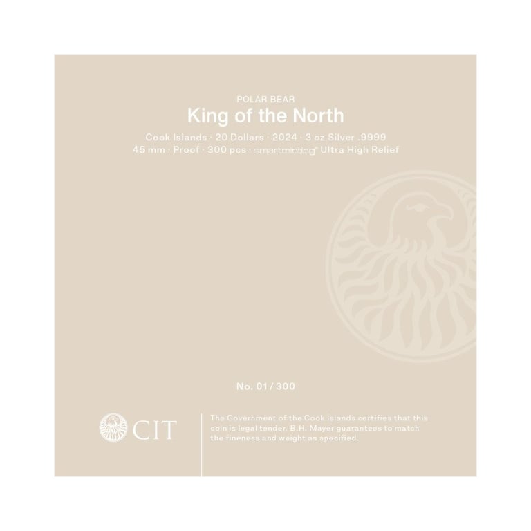 Original coin case of the Silver King of the North - Polar Bear 3 oz PF - Ultra High Relief
