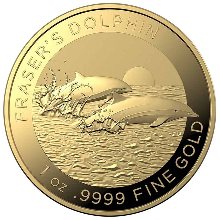 Front of the Gold Fraser's Dolphin 1 oz - RAM 2021