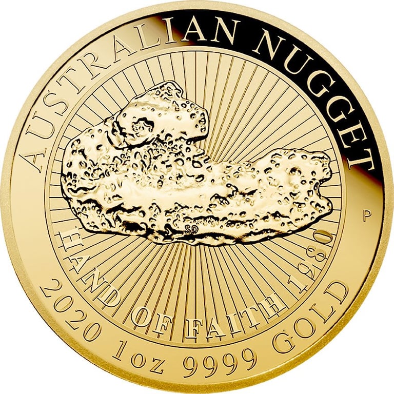 Front of the Gold Australian Nugget 1 oz - Hand of Faith 2020