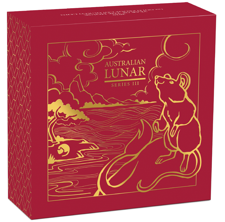 Original coin case of the Gold Lunar III Mouse 1 oz PF - colored 2020