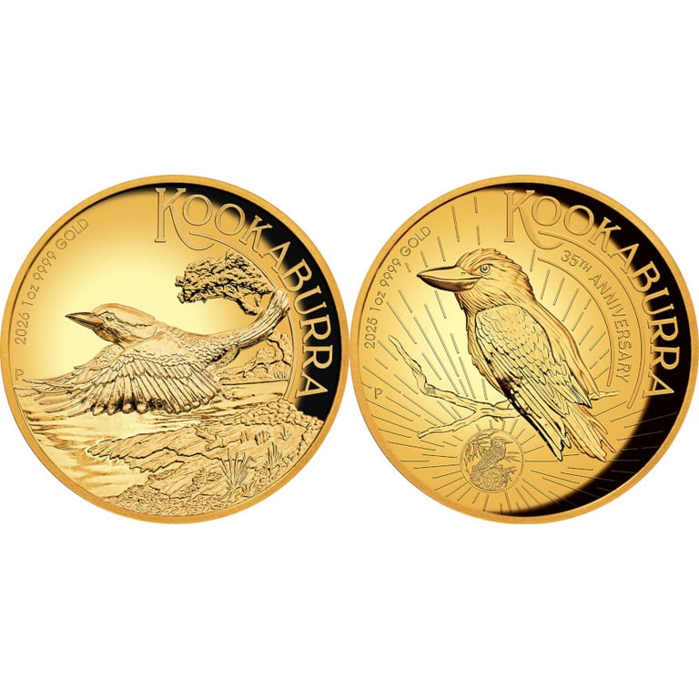 Front of Gold Coin Set – 2 x 1 oz Kookaburra Proof High Relief – 1st Issue & 2026