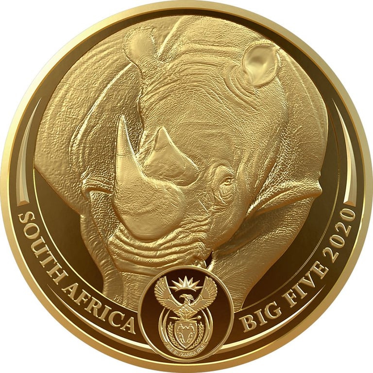Front of the Gold Rhinoceros 1 oz PF - Big Five Series I - 2020