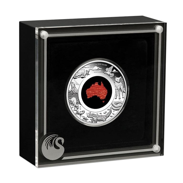 Coin case of Silver Great Southern Land 1 oz PF - Snakeskin-Jaspis Coin