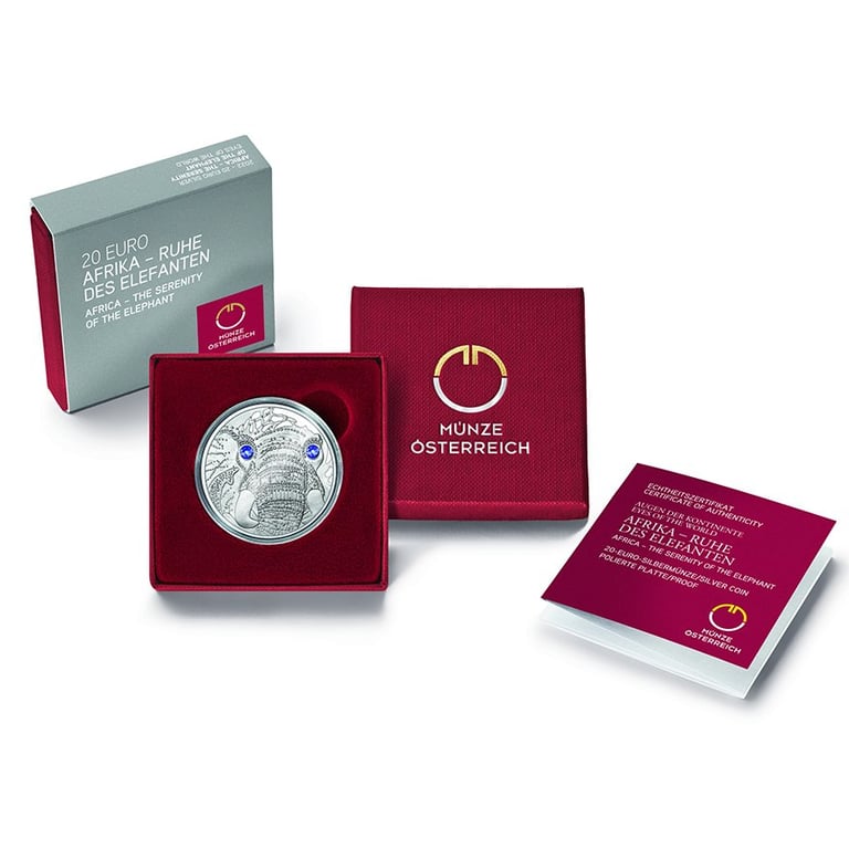 Silver Africa - Rest of the Elephant 20 EUR PF AUT - 2022 in the original coin case