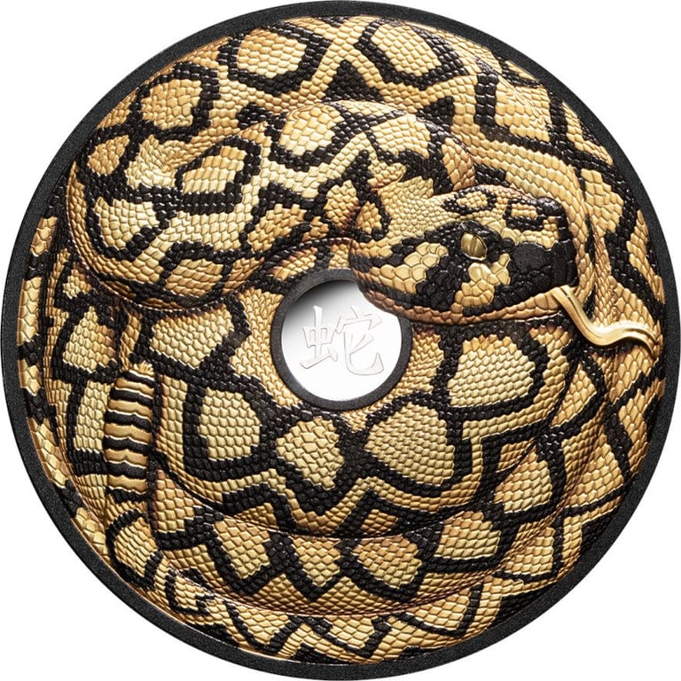 Front of the Silver Year of the Snake - 5 oz Black Proof - Part gold plated 2025