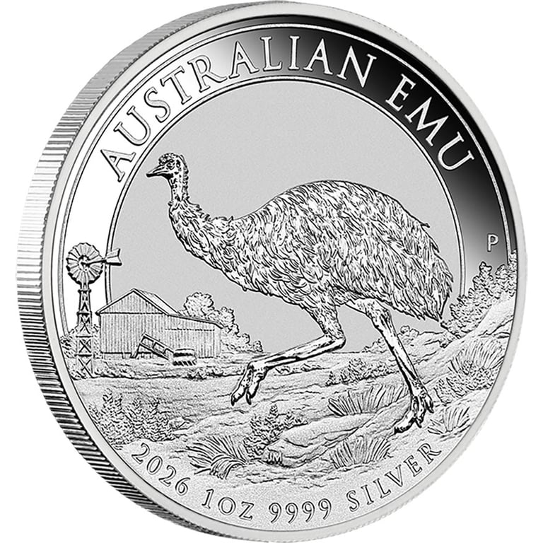 Side view of Silver Emu 1 oz - 2026