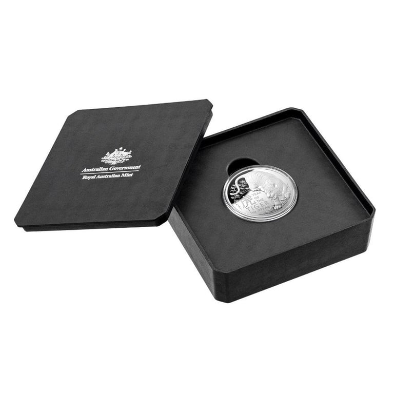 Silver 1 oz Lunar Tiger PF domed coin - RAM 2022 in the original coin case