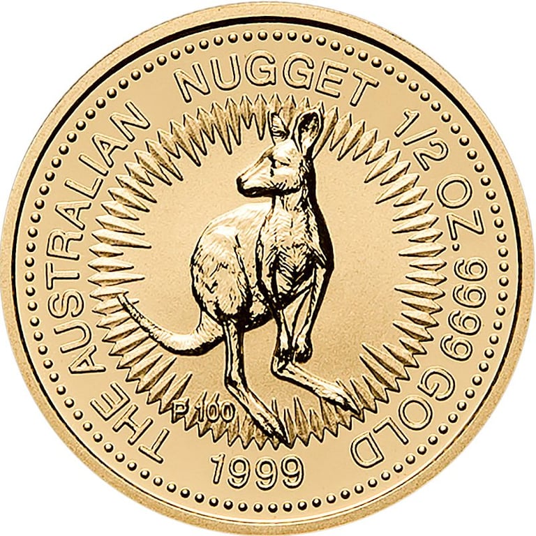 Front of the Gold Australian Nugget 1/2 oz 