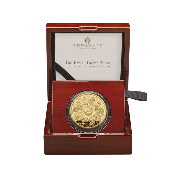 Coin case of Gold Royal Tudor Beasts 2 oz PF - Completer Coin