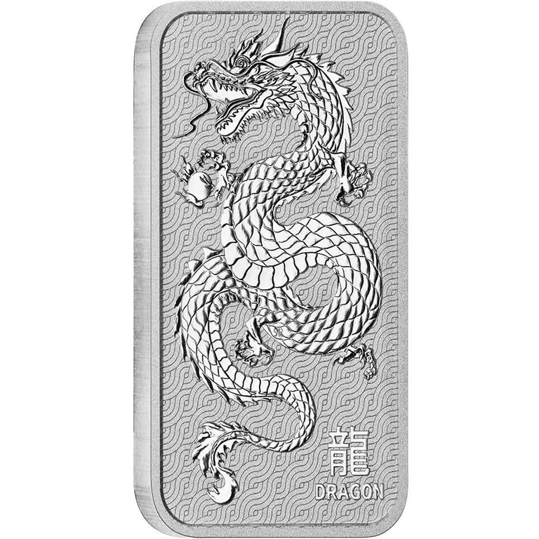 Side view of the Lunar Dragon 1 oz Silver Bar - Perth Mint