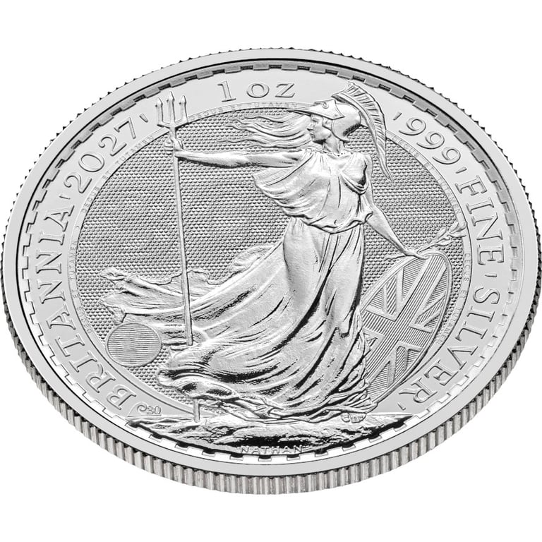 Side view of Silver Britannia 1 oz - 2027