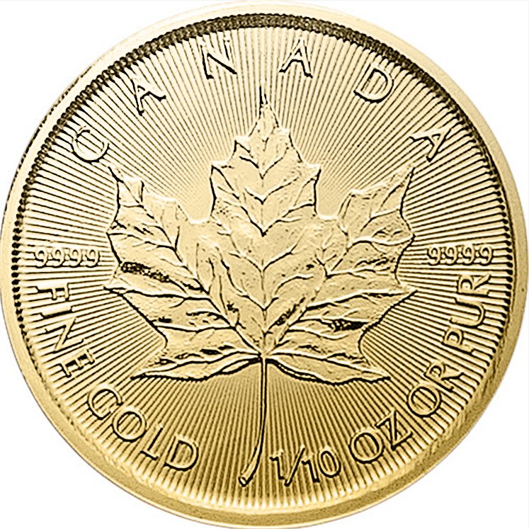 Front of the Gold Maple Leaf 1/10 oz