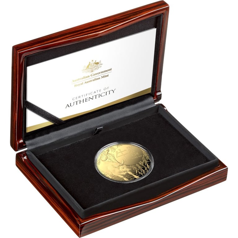 Gold 5 oz Lunar Ox PF - 2021- RAM in the original coin case