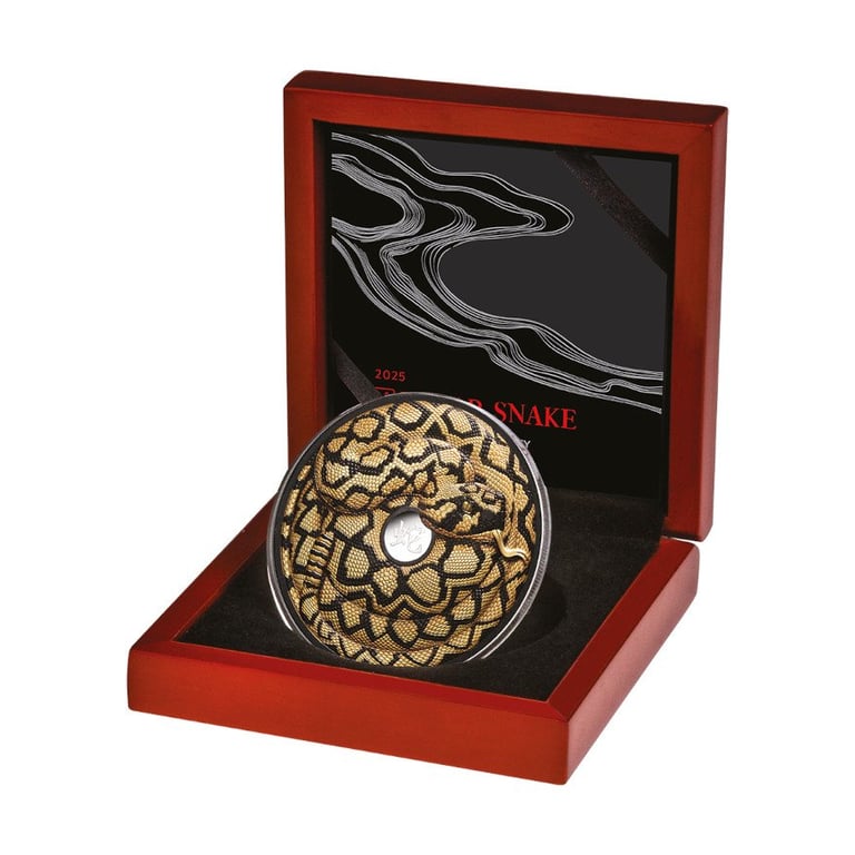 Silver Year of the Snake - 5 oz Black Proof - Part gold plated 2025 in the original coin case