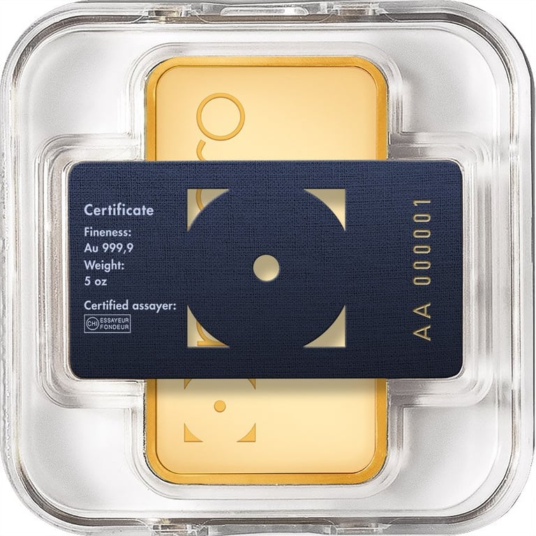 Back of the Gold bar 5 oz - philoro in the blister card