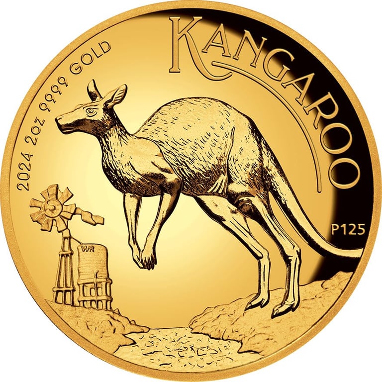 Front of the Gold Kangaroo 2 oz PF - High Relief 2024