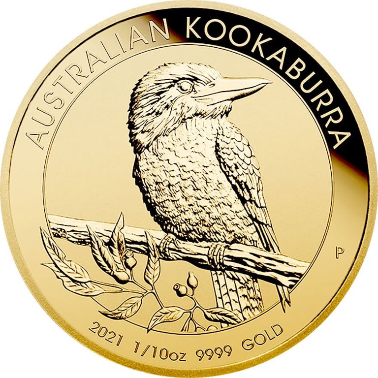 Front of the Gold Kookaburra 1/10 oz - 2021