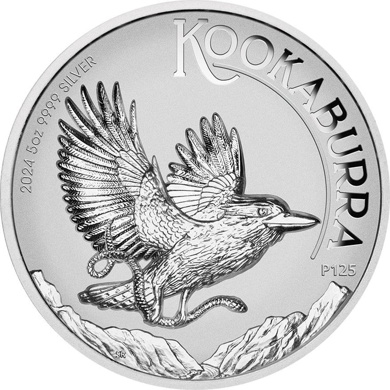 Front of the Silver Kookaburra 5 oz PF - Incused 2024