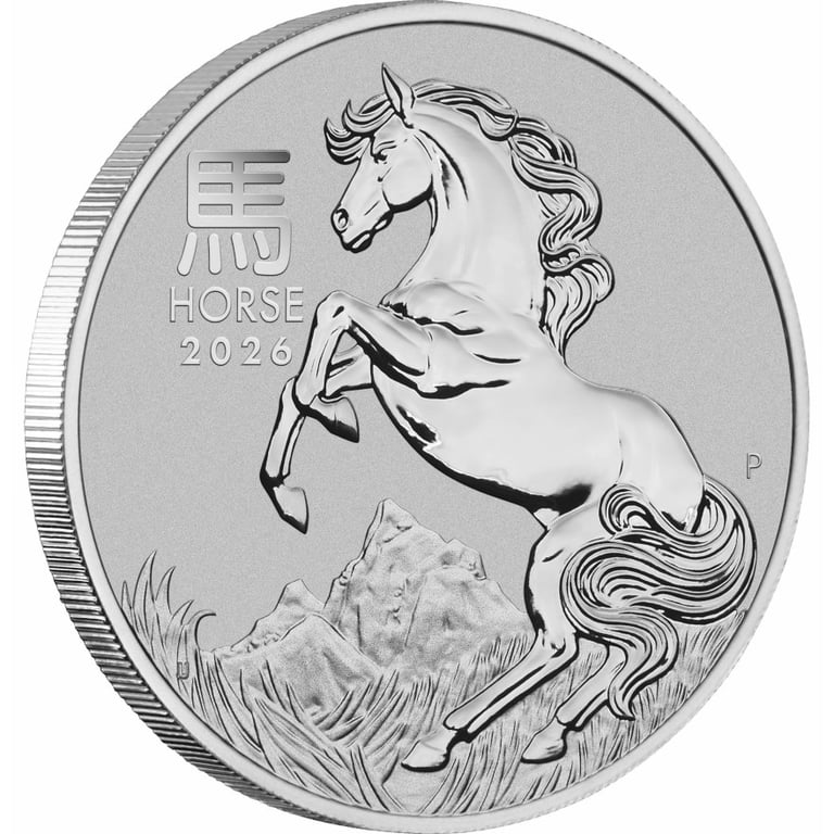 Side view of Platin Lunar III 1/10 oz - Horse 2026