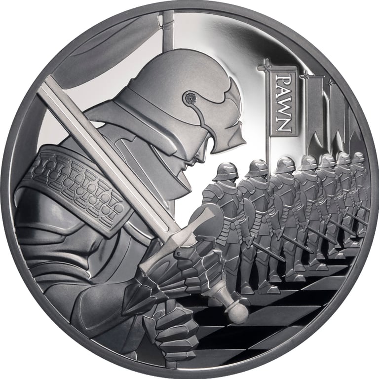 Front of Silver Chess Pawn 1 oz – Black Proof 2026
