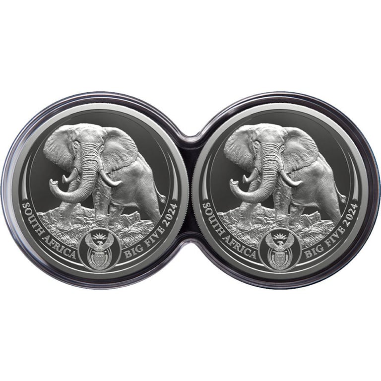 Front of the Silver Elephant Big Five Series III - 2 x 1 oz PF set double capsule
