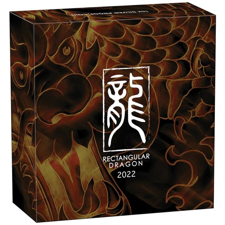 Original case of the Silver Dragon Rectangle 1 oz PF - 2022
