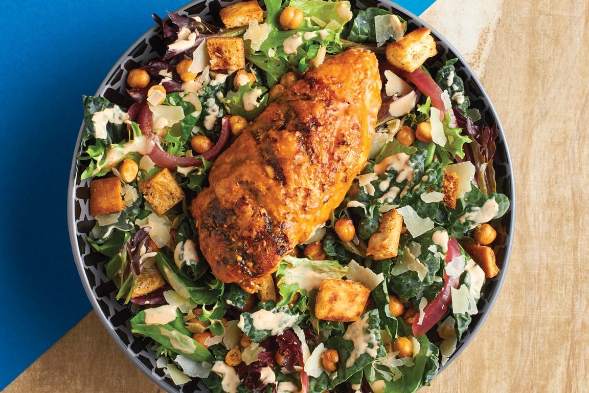 Spicy Chicken Kale Caesar salad