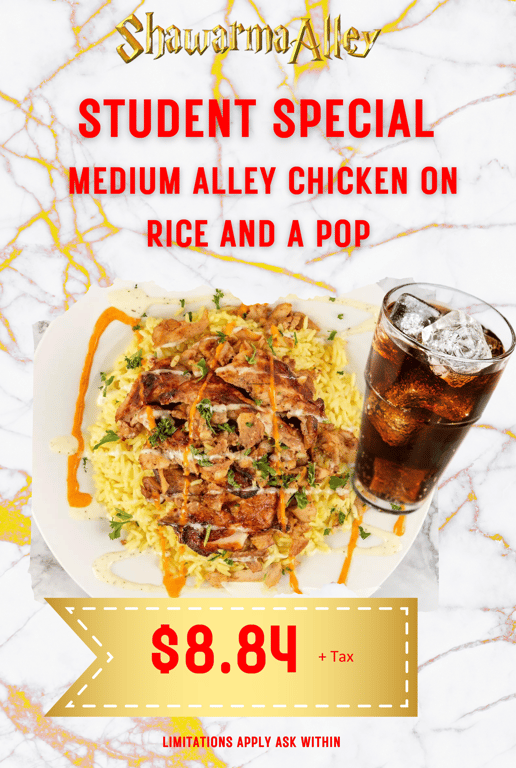 Student Special (Chicken on rice and pop)