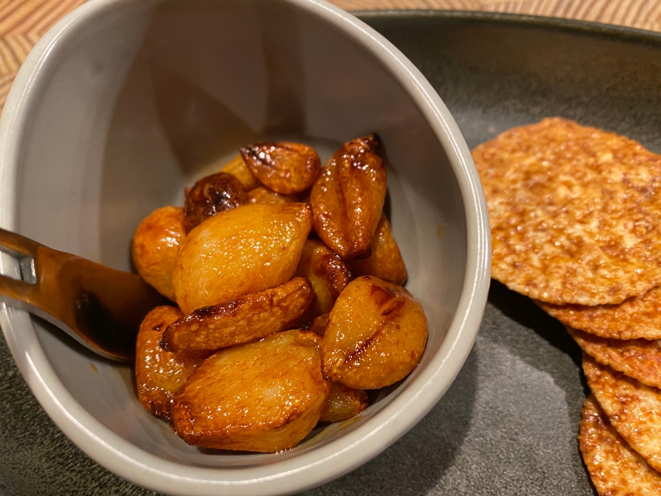Twice-Cooked Garlic & Senbei