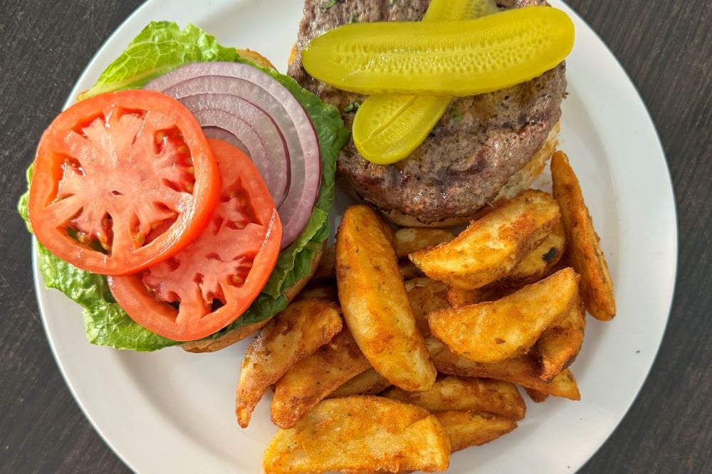 Homemade Beef Burger & wedge Fries