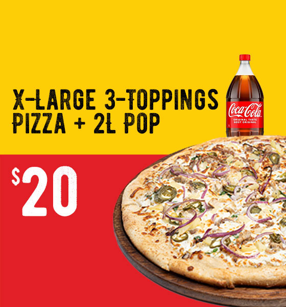 X-Large 3-Toppings Pizza + 2L Pop