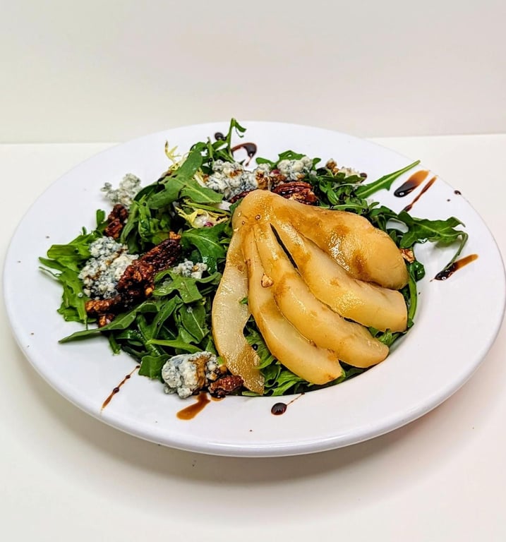 Poached Pear & Blue Cheese Salad