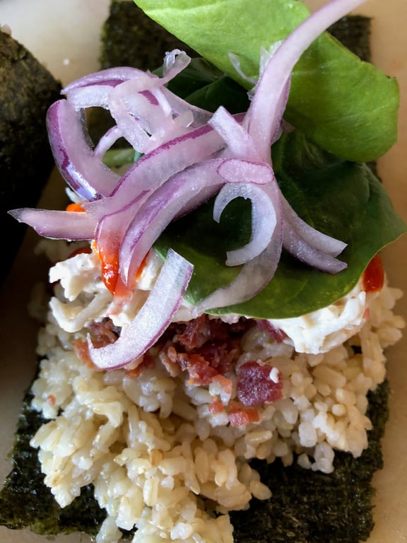 Bacon, Spinach, Crab Handrolls*