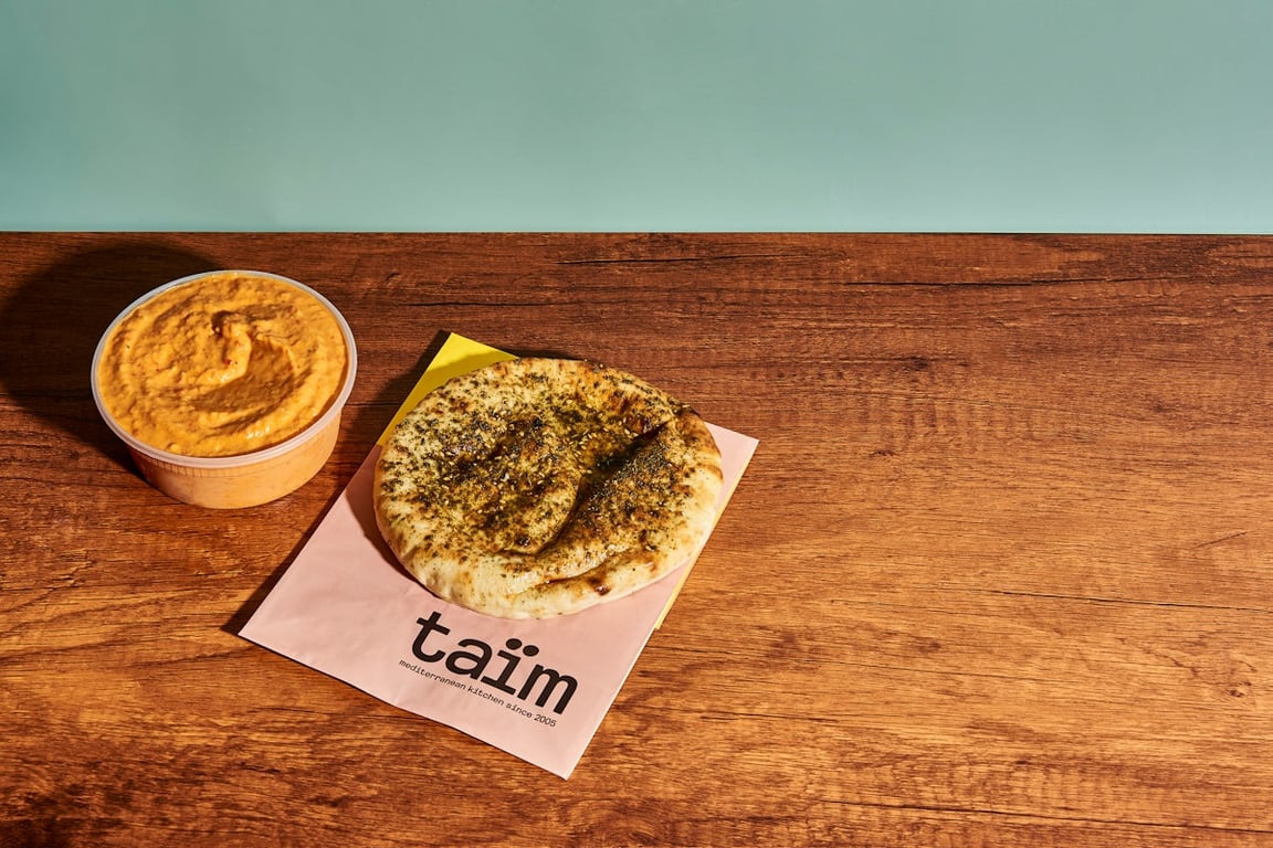 RED PEPPER BABAGANOUSH + ZA'ATAR PITA