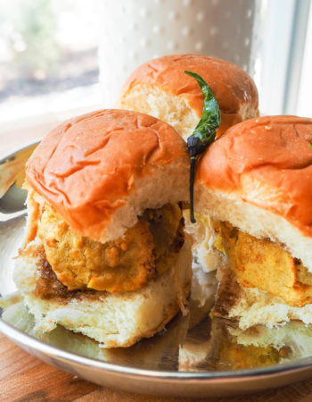 Single Vada Pav Slider with a Small Chai or Filter Coffee