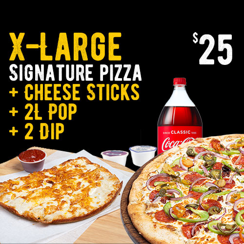 SPECIAL # 3 ➜ XL Signature Pizza + Cheese Sticks + 2L Pop + 2 Dip
